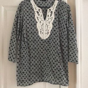 Talbots Black and White Tunic Top